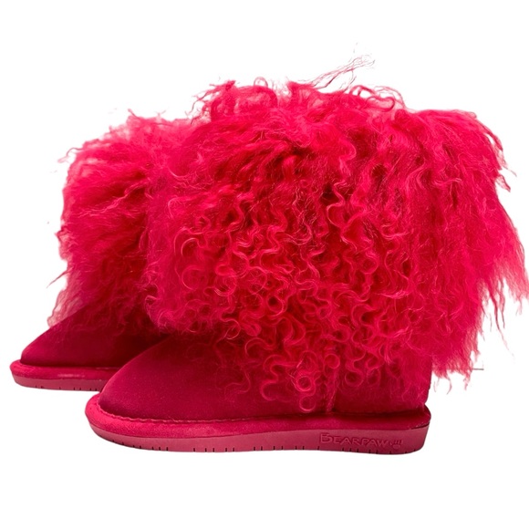 Bearpaw Toddler Boo Shaggy Genuine Lamb Hair Bootie, Electric Pink
